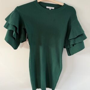 Dark Green Ruffle-Sleeve Knit Dress